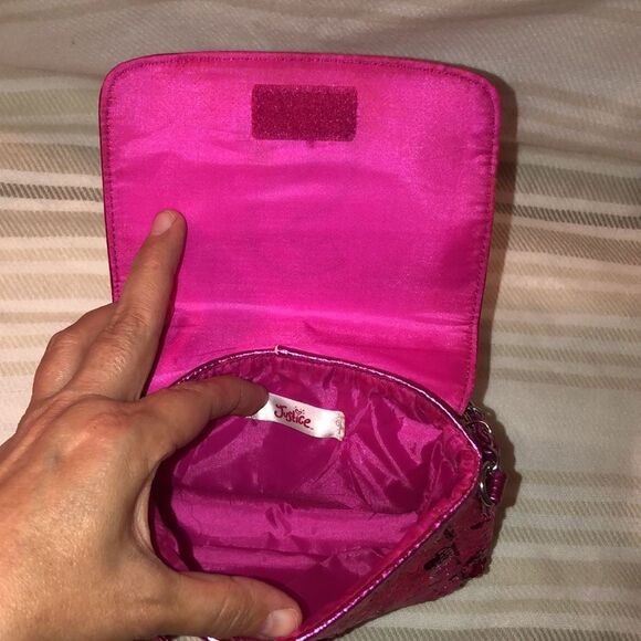 JusticeāāSāĀ Monogram Fuchsia Pink Sequin Purse Bag with EmojiāCharms - Picture 9 of 9
